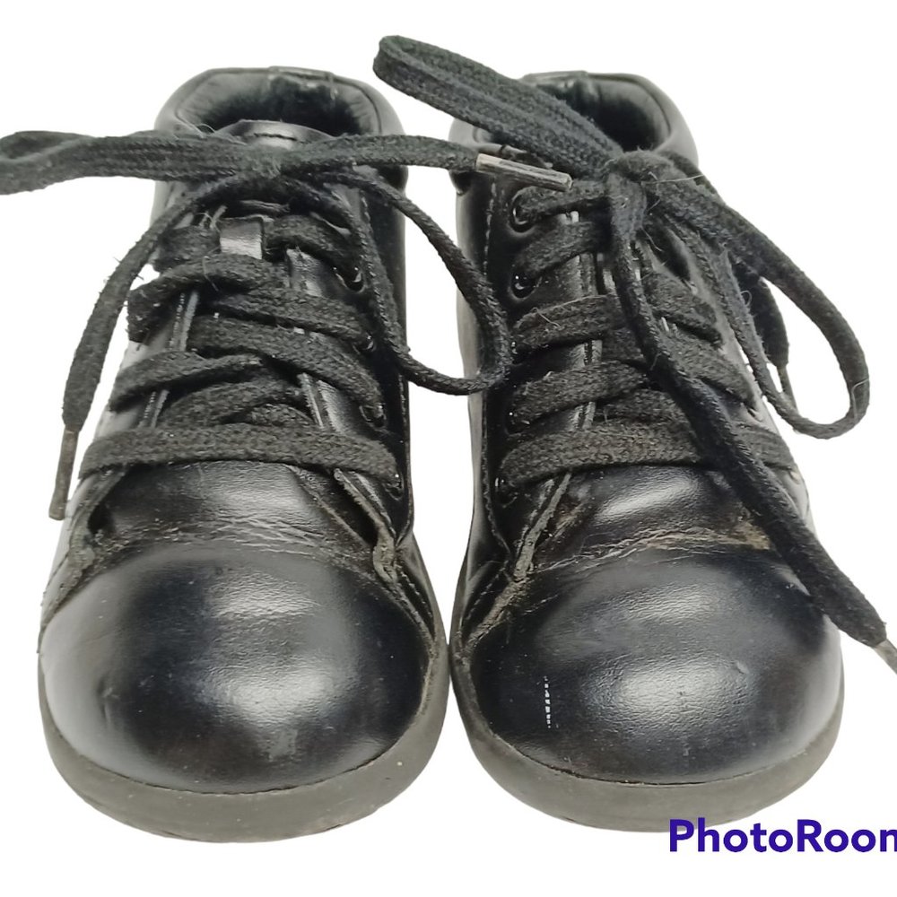STRIDE RITE BLACK LEATHER TODDLER BOOTS, SIZE 7W